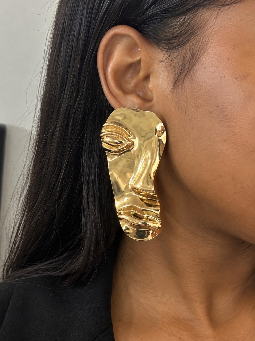 Gold Abstract Face Statement Earrings - Women Jewelry